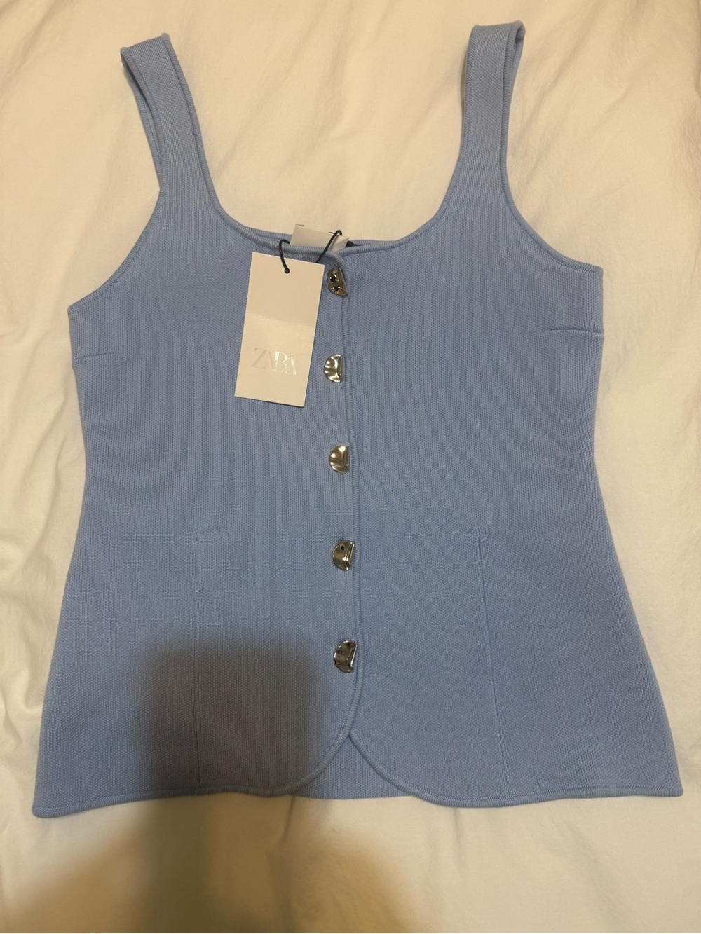 Zara Sky Blue Knit Button-Front Tank